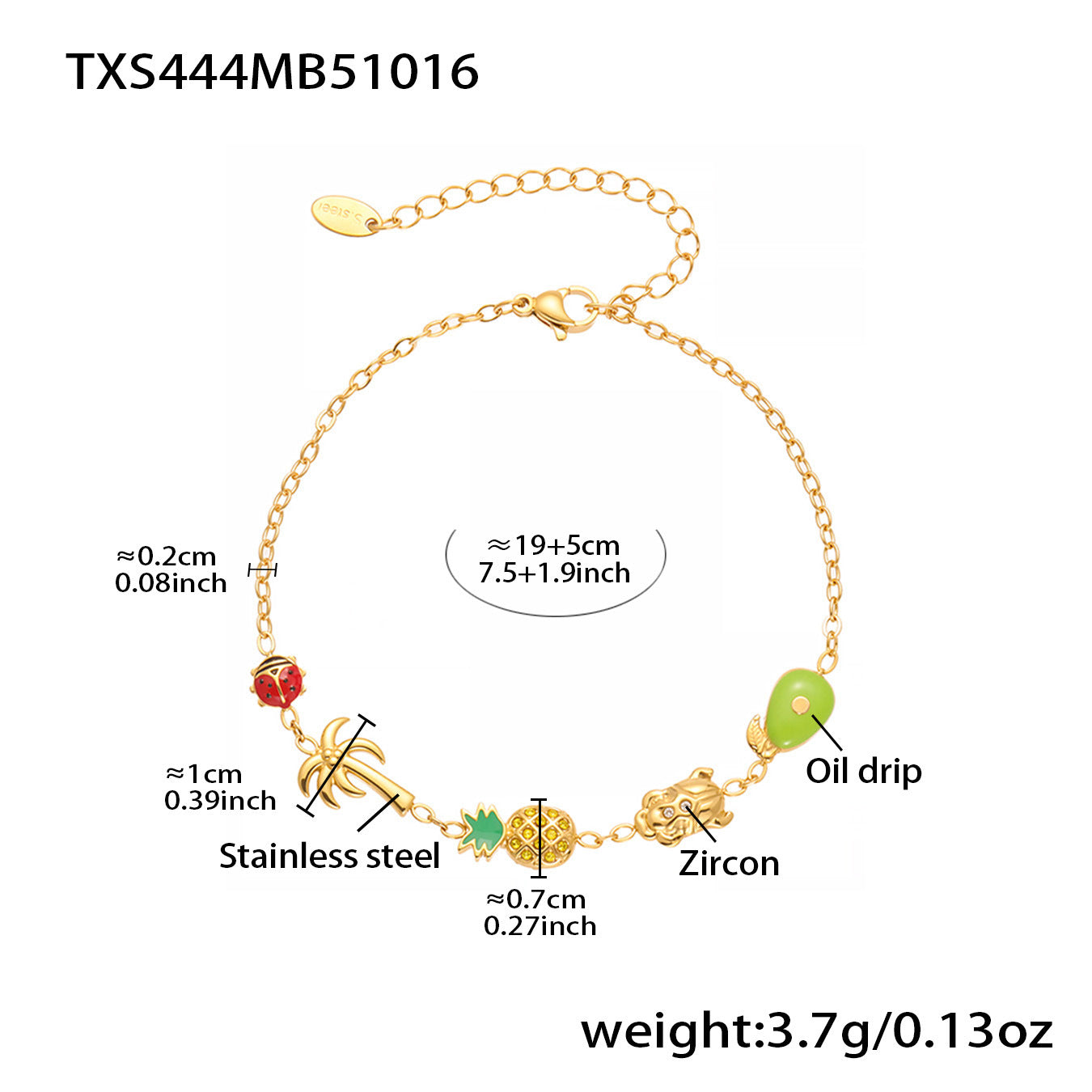 316L stainless steel Playful Ocean & Fruit Charm Collection flat lay display for wholesale jewelry buyers