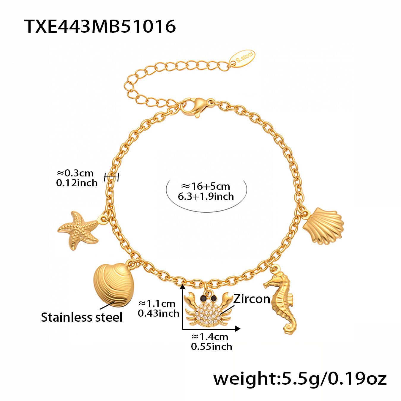 316L stainless steel Playful Ocean & Fruit Charm Collection side detail view for wholesale jewelry buyers
