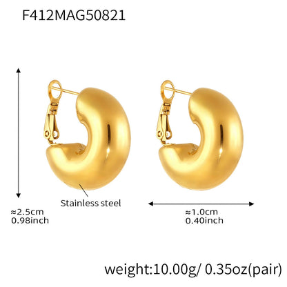 316L Stainless Steel Polished 18K Gold Plated Chunky C Hoops - Image 1