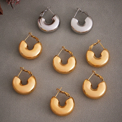 316L Stainless Steel Polished 18K Gold Plated Chunky C Hoops - Image 4