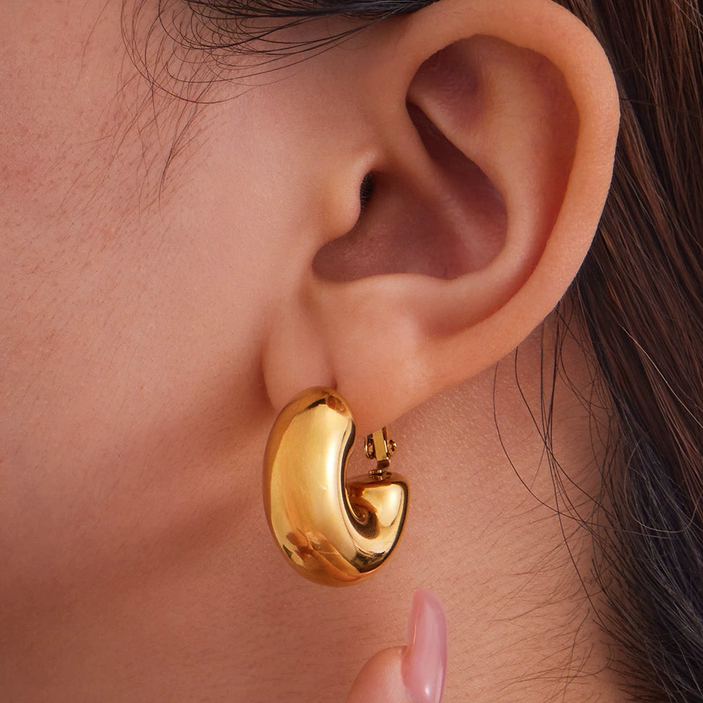 316L Stainless Steel Polished 18K Gold Plated Chunky C Hoops - Image 5