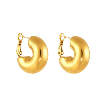 316L Stainless Steel Polished 18K Gold Plated Chunky C Hoops - Image 7