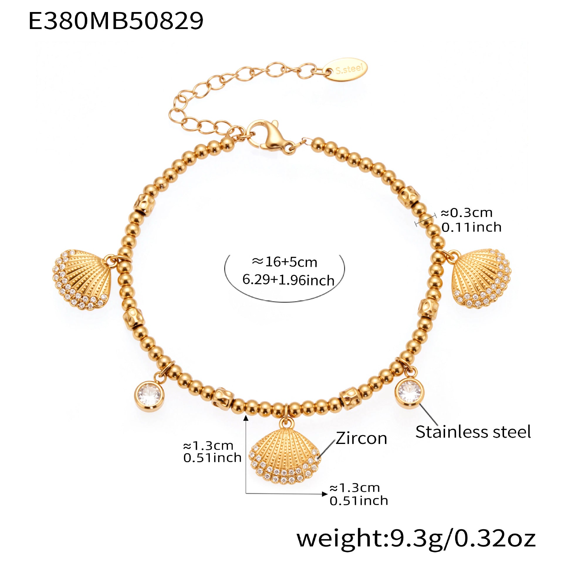 316L Stainless Steel Polished Hollow Oval Fish Link Bracelet with Zircon - Image 1
