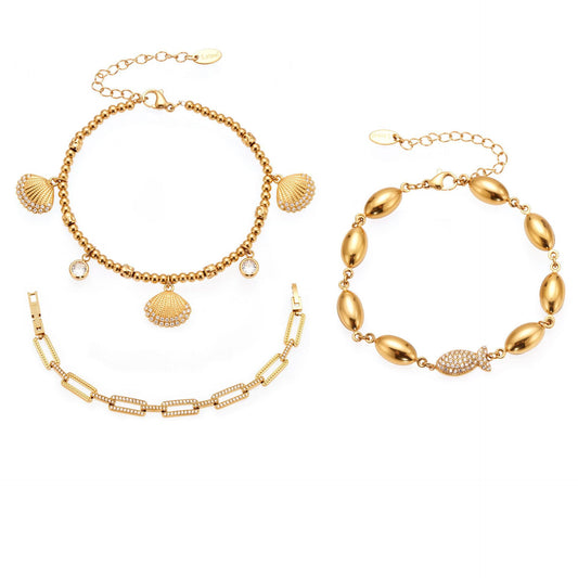 316L Stainless Steel Polished Hollow Oval Fish Link Bracelet with Zircon - Image 10