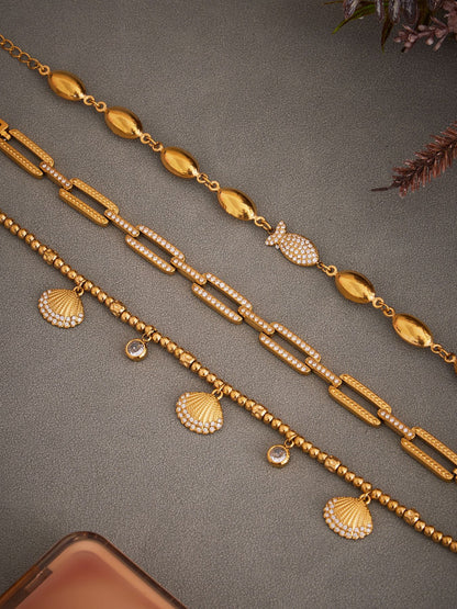 316L Stainless Steel Polished Hollow Oval Fish Link Bracelet with Zircon - Image 9