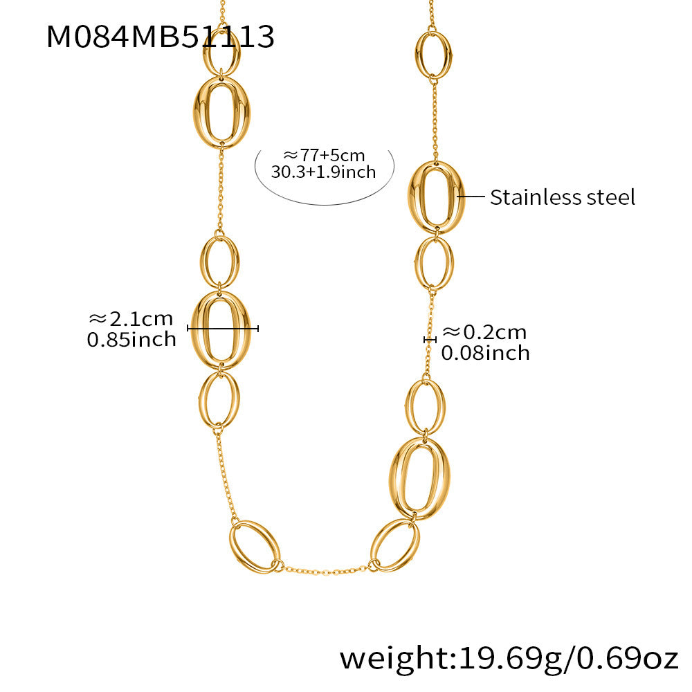 316L Stainless Steel Polished Hollow Oval Link Necklace - Image 1