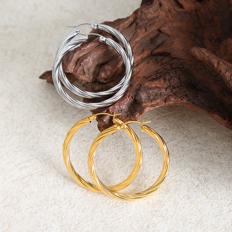 316L Stainless Steel Polished Statement Hoop Earrings - Image 6