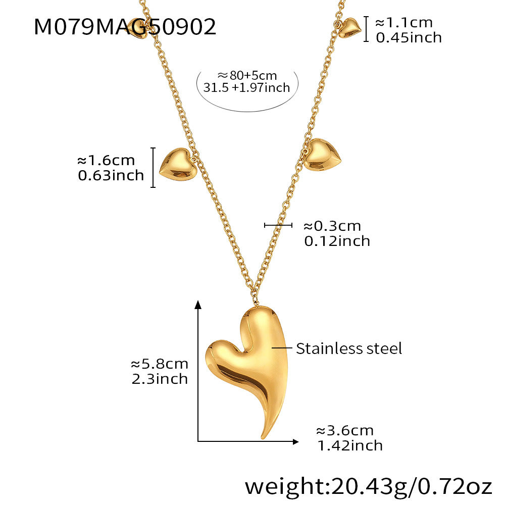 316L Stainless Steel PVD 18K Gold Plated Multi-Heart Pendant Long Sweater Chain Necklace - Image 1