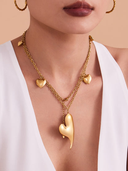 316L Stainless Steel PVD 18K Gold Plated Multi-Heart Pendant Long Sweater Chain Necklace - Image 3