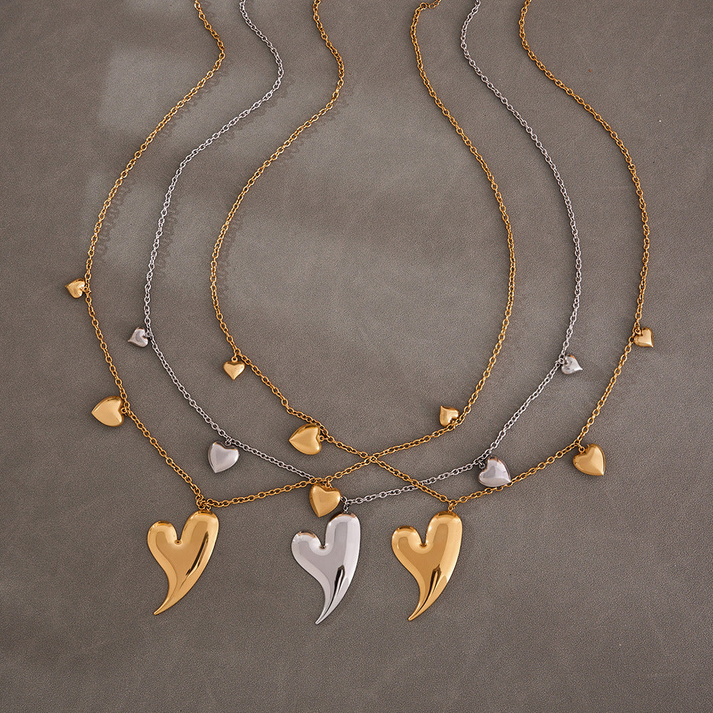 316L Stainless Steel PVD 18K Gold Plated Multi-Heart Pendant Long Sweater Chain Necklace - Image 8