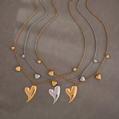 316L Stainless Steel PVD 18K Gold Plated Multi-Heart Pendant Long Sweater Chain Necklace - Image 8
