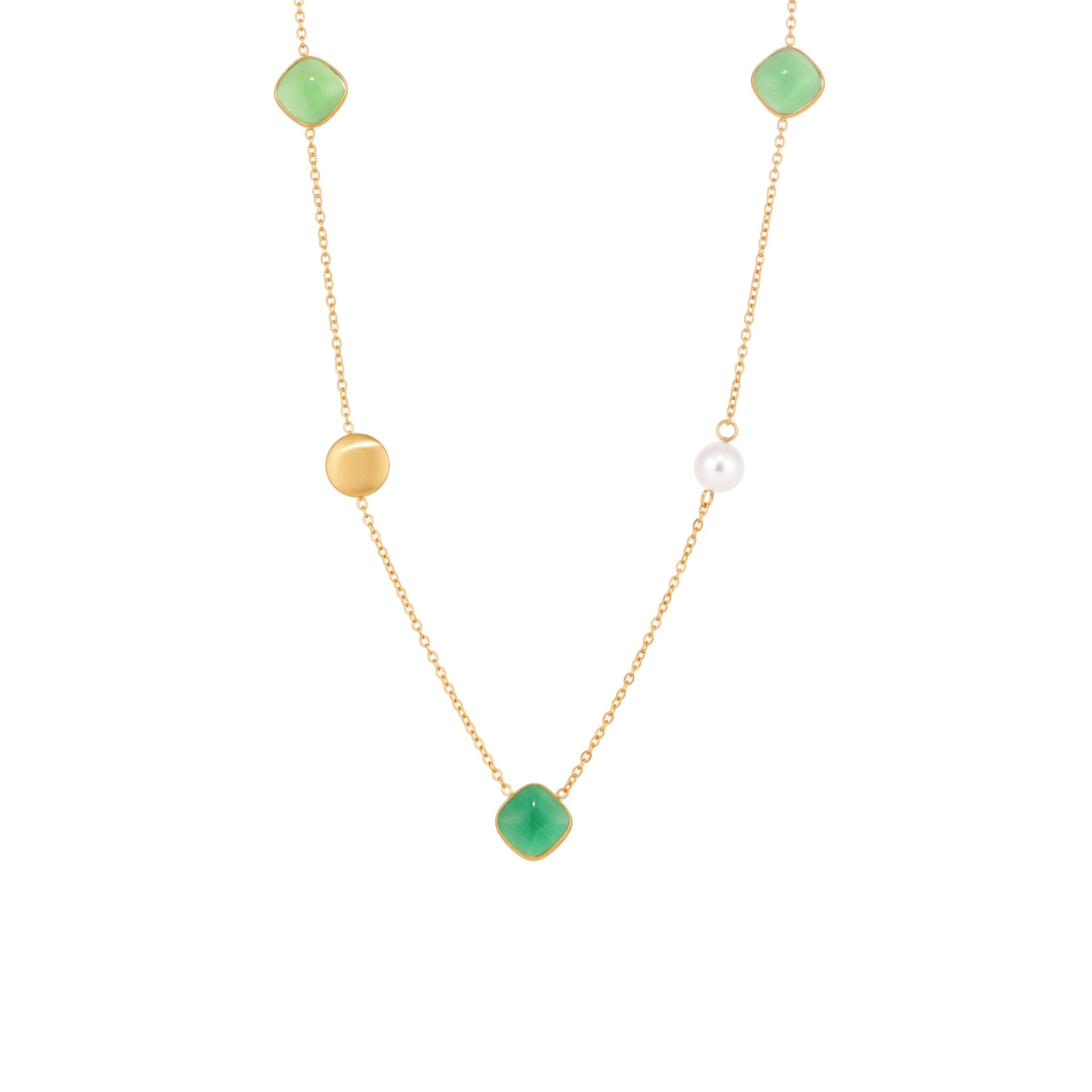 316L Stainless Steel PVD Gold Plated Candy-Colored Square Cat's Eye Stone Long Layering Necklace - Image 9