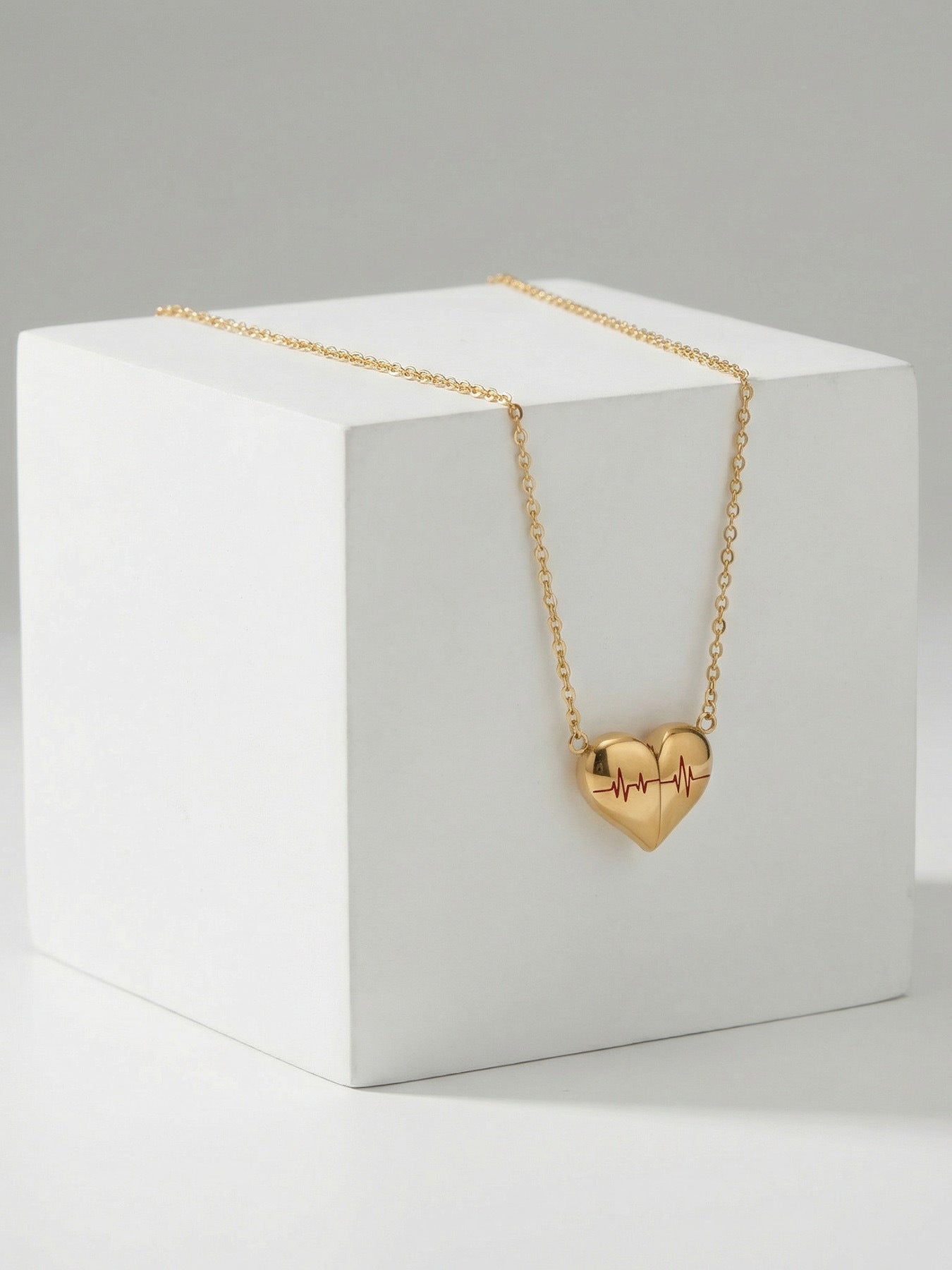 316L Stainless Steel PVD Gold Plated Heartbeat Love Pendant Necklace - Image 1