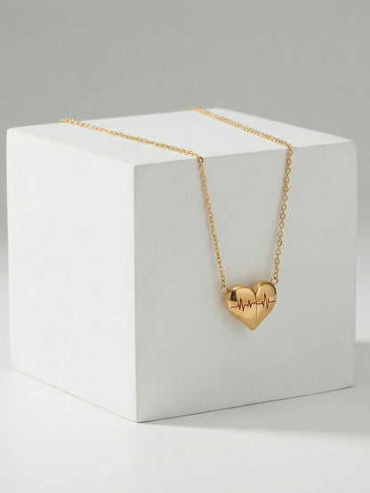 316L Stainless Steel PVD Gold Plated Heartbeat Love Pendant Necklace - Image 1