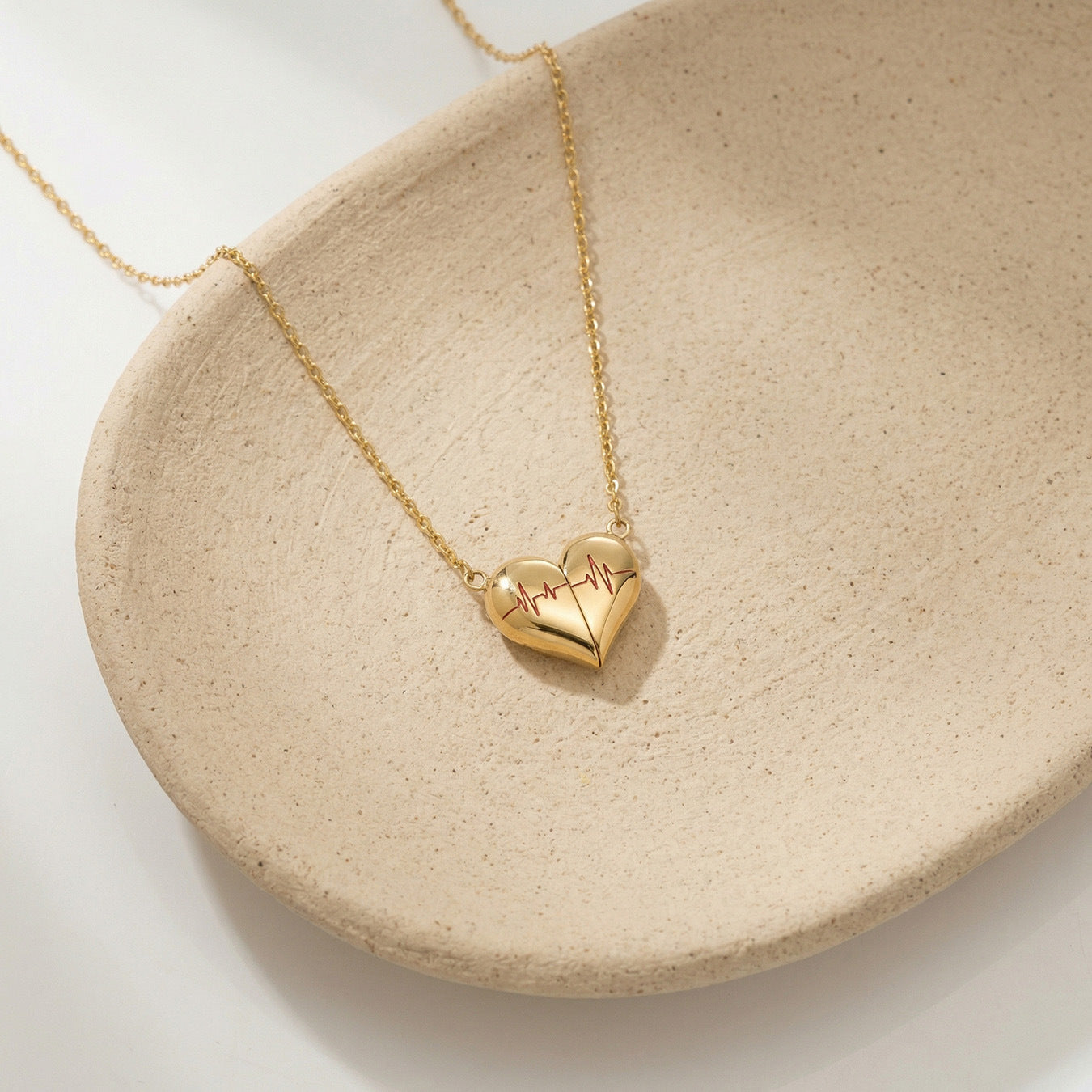 316L Stainless Steel PVD Gold Plated Heartbeat Love Pendant Necklace - Image 10