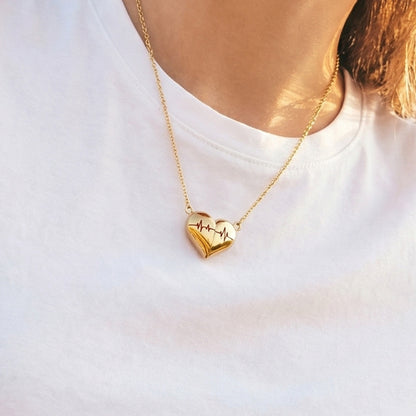 316L Stainless Steel PVD Gold Plated Heartbeat Love Pendant Necklace - Image 11
