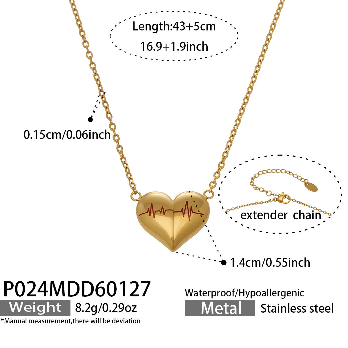 316L Stainless Steel PVD Gold Plated Heartbeat Love Pendant Necklace - Image 12