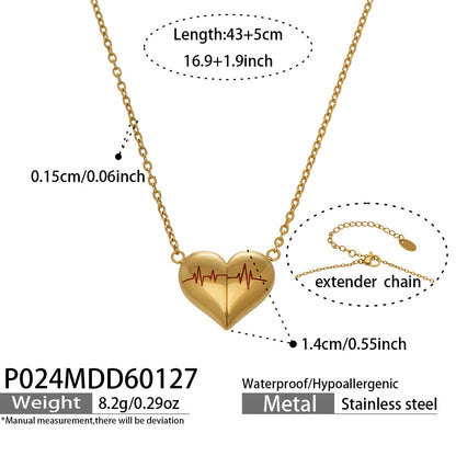 316L Stainless Steel PVD Gold Plated Heartbeat Love Pendant Necklace - Image 12