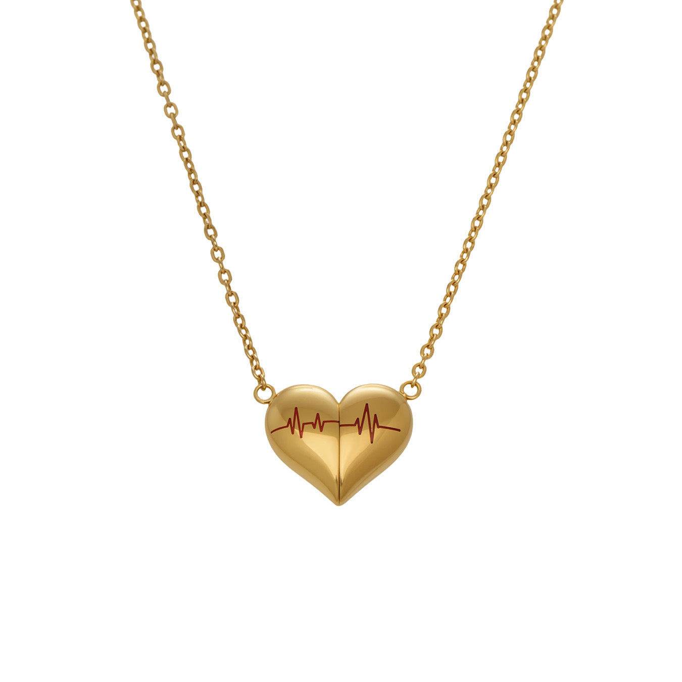 316L Stainless Steel PVD Gold Plated Heartbeat Love Pendant Necklace - Image 13
