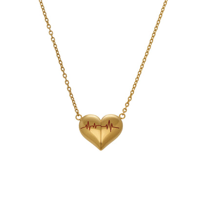 316L Stainless Steel PVD Gold Plated Heartbeat Love Pendant Necklace - Image 13