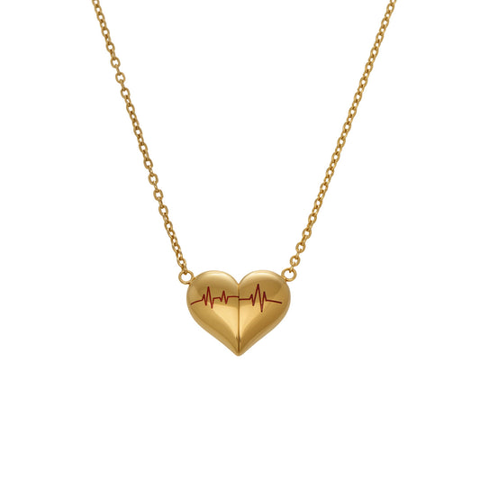 316L Stainless Steel PVD Gold Plated Heartbeat Love Pendant Necklace - Image 13