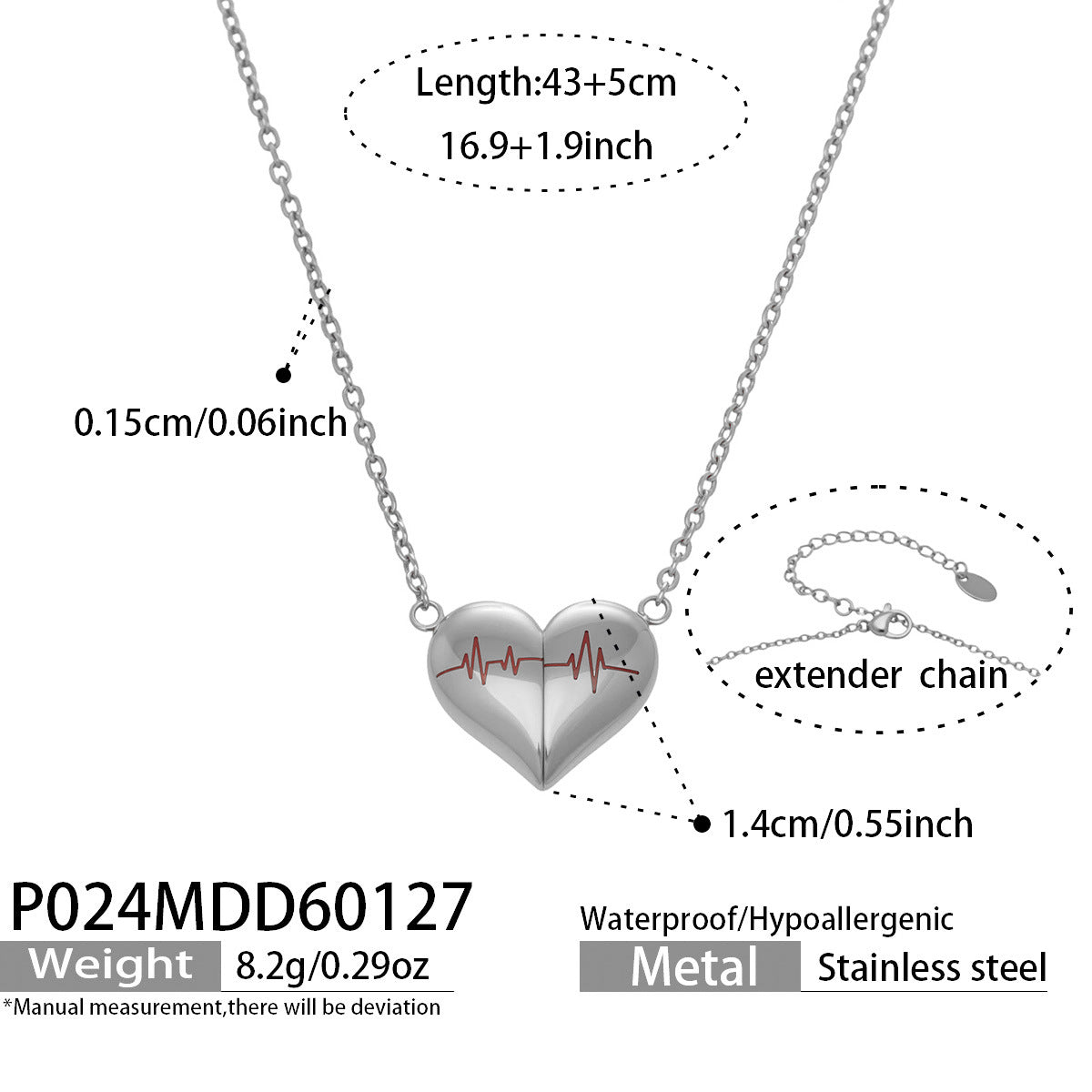 316L Stainless Steel PVD Gold Plated Heartbeat Love Pendant Necklace - Image 2