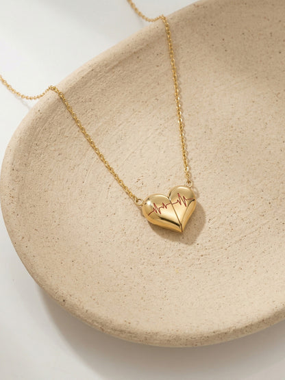 316L Stainless Steel PVD Gold Plated Heartbeat Love Pendant Necklace - Image 3