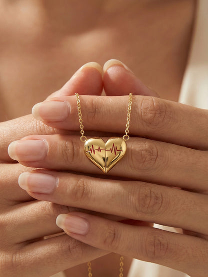 316L Stainless Steel PVD Gold Plated Heartbeat Love Pendant Necklace - Image 5