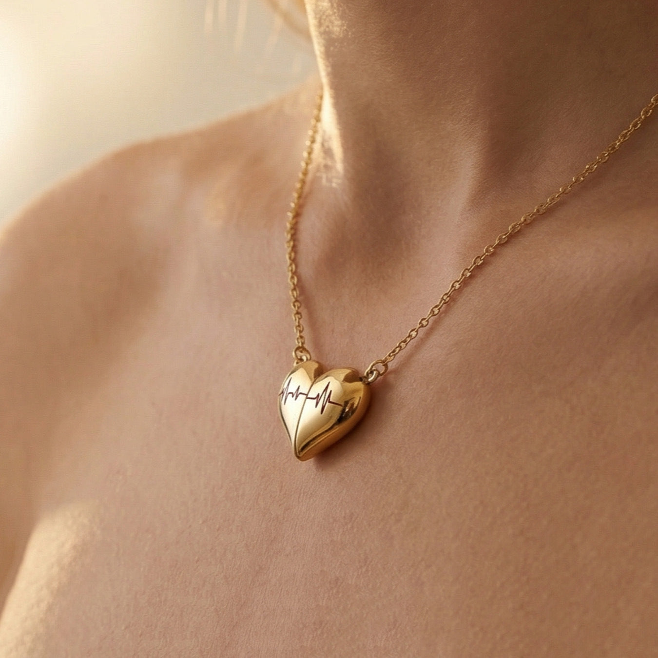 316L Stainless Steel PVD Gold Plated Heartbeat Love Pendant Necklace - Image 6