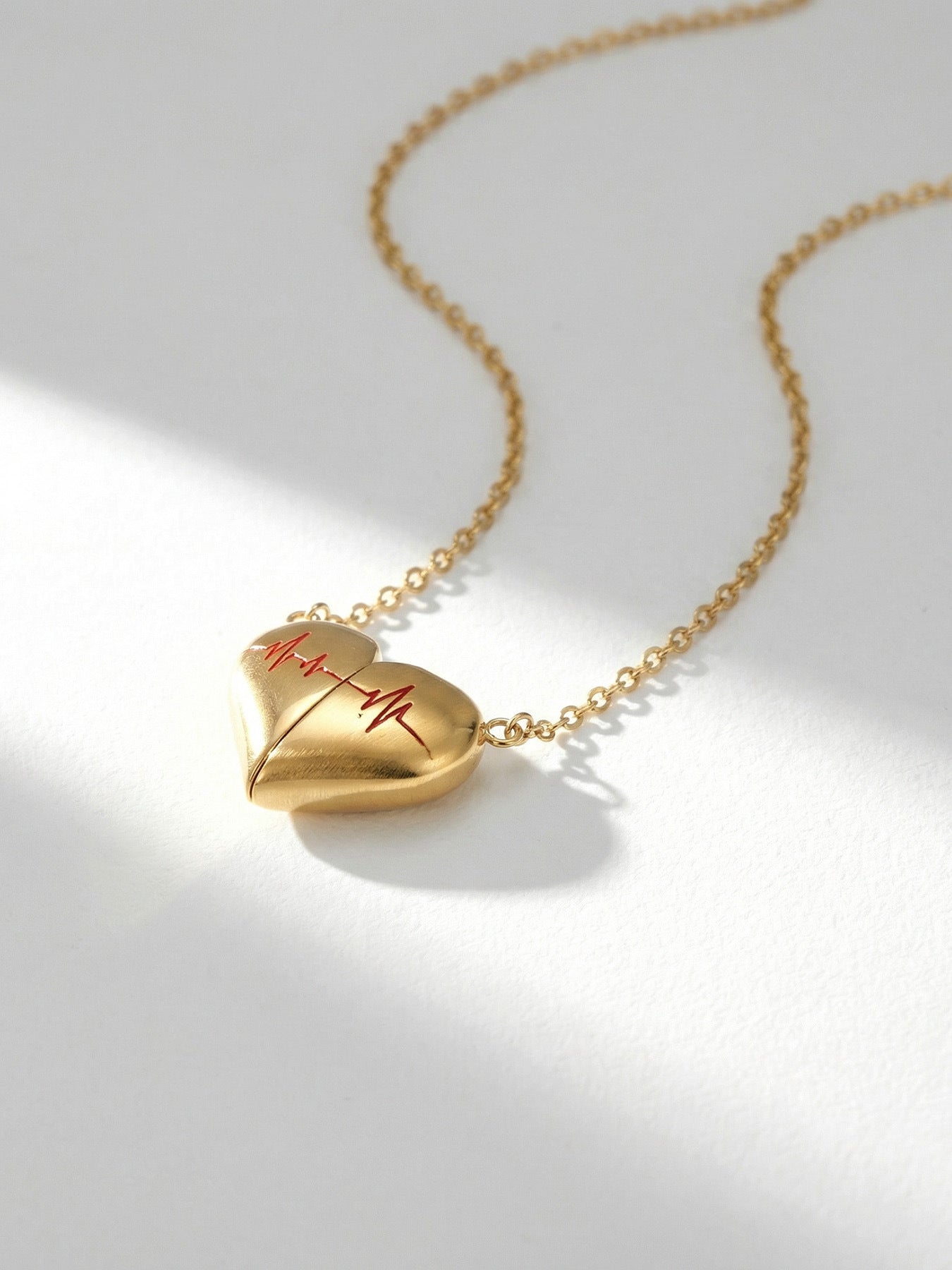 316L Stainless Steel PVD Gold Plated Heartbeat Love Pendant Necklace - Image 7
