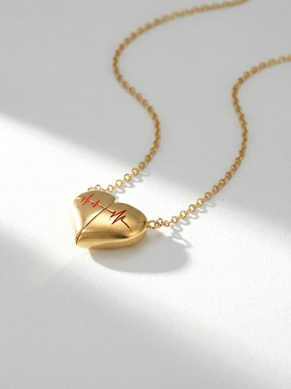 316L Stainless Steel PVD Gold Plated Heartbeat Love Pendant Necklace - Image 7