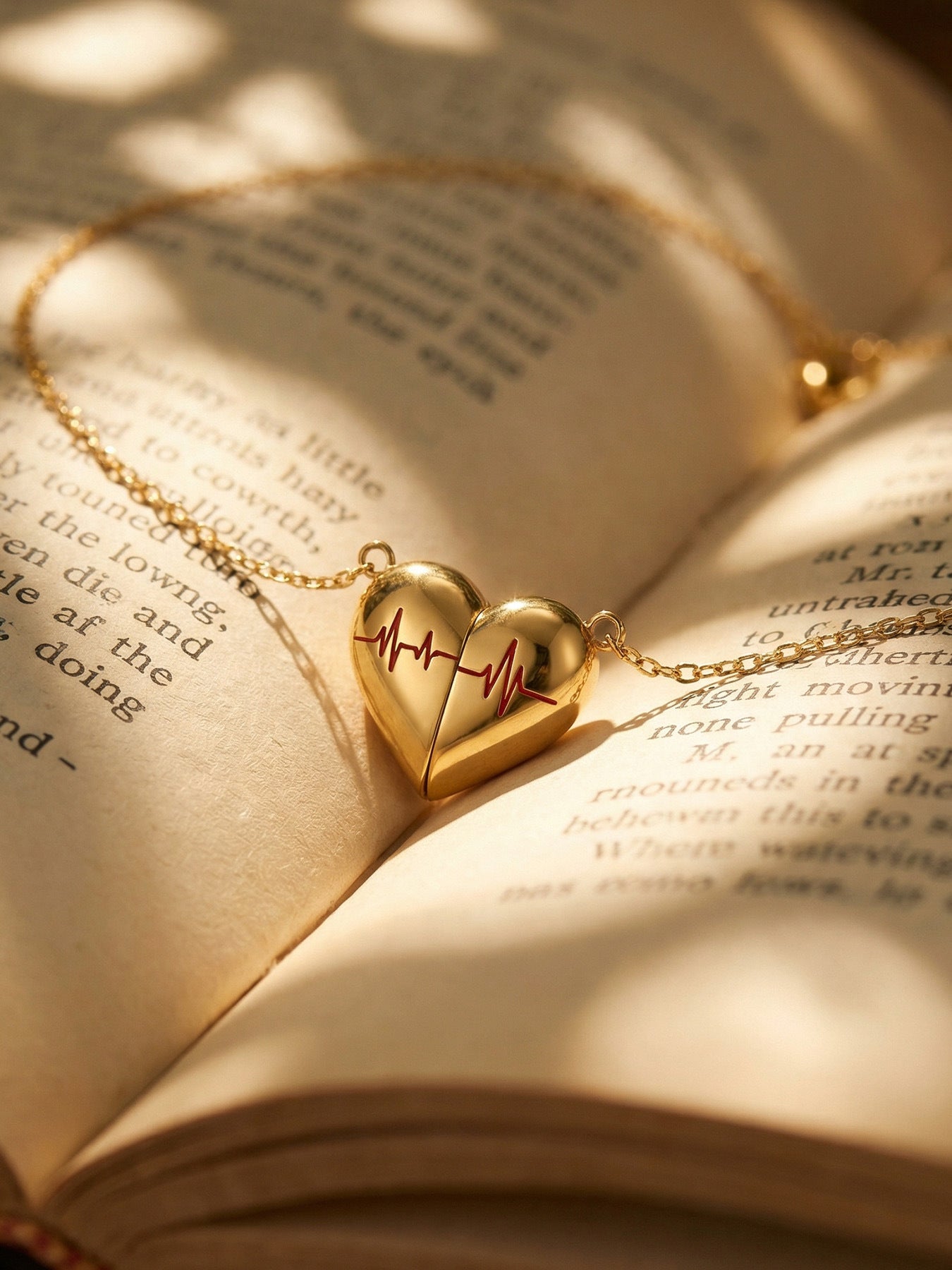 316L Stainless Steel PVD Gold Plated Heartbeat Love Pendant Necklace - Image 9