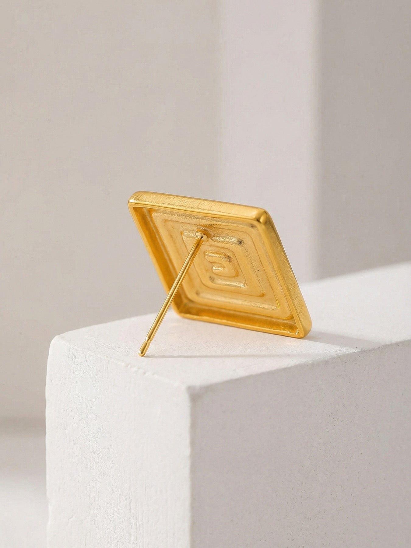 316L Stainless Steel PVD Gold Plated Minimalist Greek Key Stud Earrings - Image 3