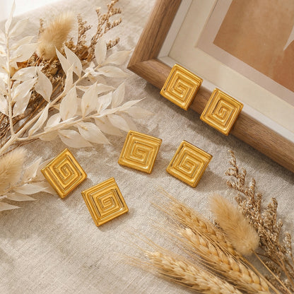 316L Stainless Steel PVD Gold Plated Minimalist Greek Key Stud Earrings - Image 4