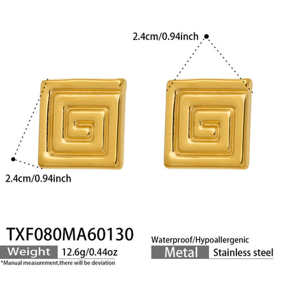 316L Stainless Steel PVD Gold Plated Minimalist Greek Key Stud Earrings - Image 5