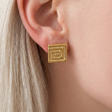 316L Stainless Steel PVD Gold Plated Minimalist Greek Key Stud Earrings - Image 6