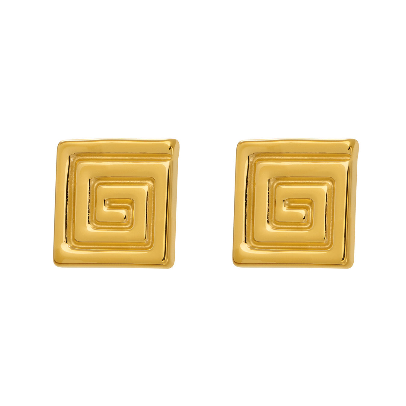 316L Stainless Steel PVD Gold Plated Minimalist Greek Key Stud Earrings - Image 7