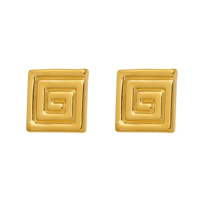 316L Stainless Steel PVD Gold Plated Minimalist Greek Key Stud Earrings - Image 7