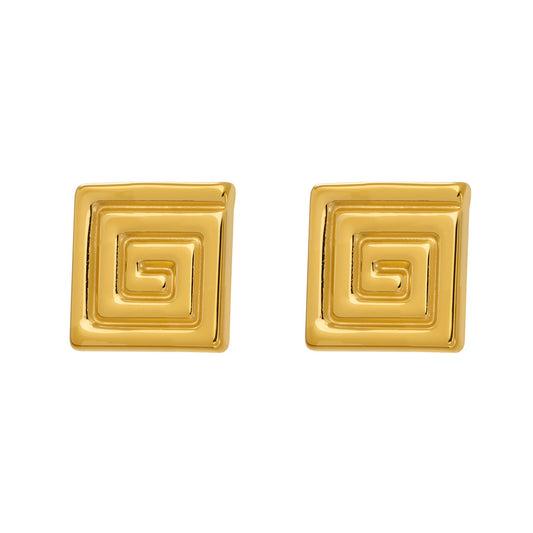 316L Stainless Steel PVD Gold Plated Minimalist Greek Key Stud Earrings - Image 7