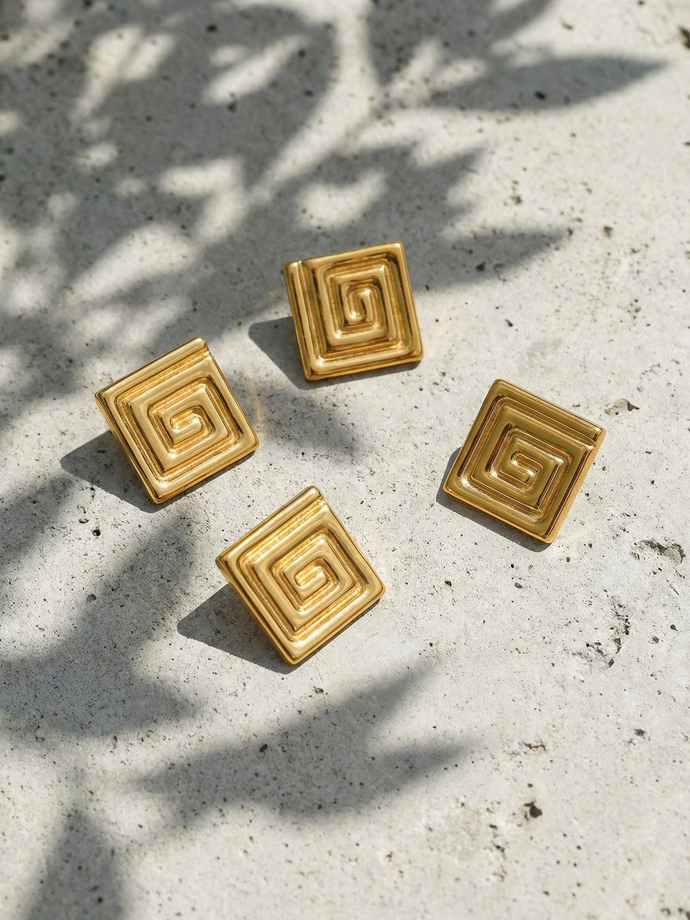 316L Stainless Steel PVD Gold Plated Minimalist Greek Key Stud Earrings - Image 8