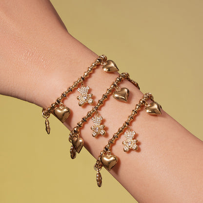 316L Stainless Steel PVD Gold Plated Zircon Bear Heart Pendant Bamboo Chain Jewelry Set - Image 3