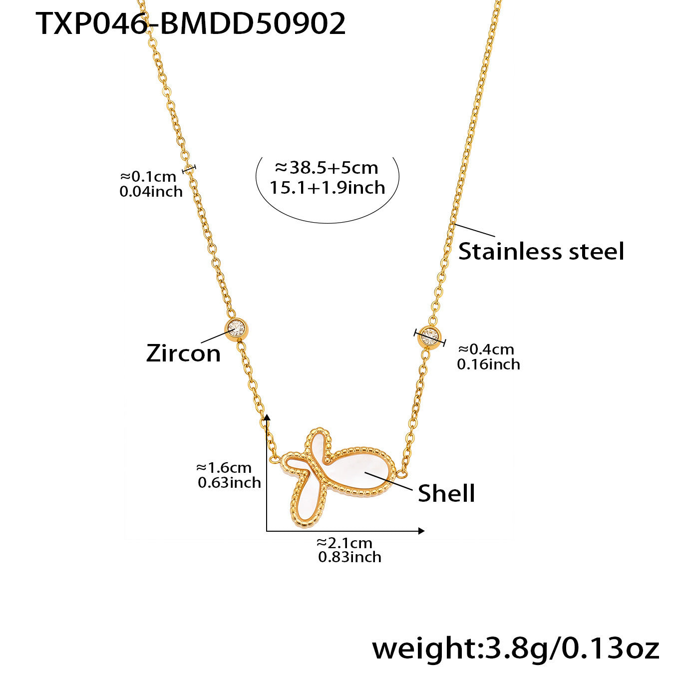 316L Stainless Steel PVD Plated Butterfly Mother-of-Pearl Clavicle Necklace - Image 3