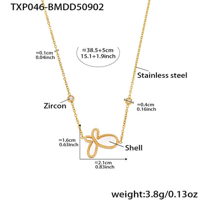 316L Stainless Steel PVD Plated Butterfly Mother-of-Pearl Clavicle Necklace - Image 3