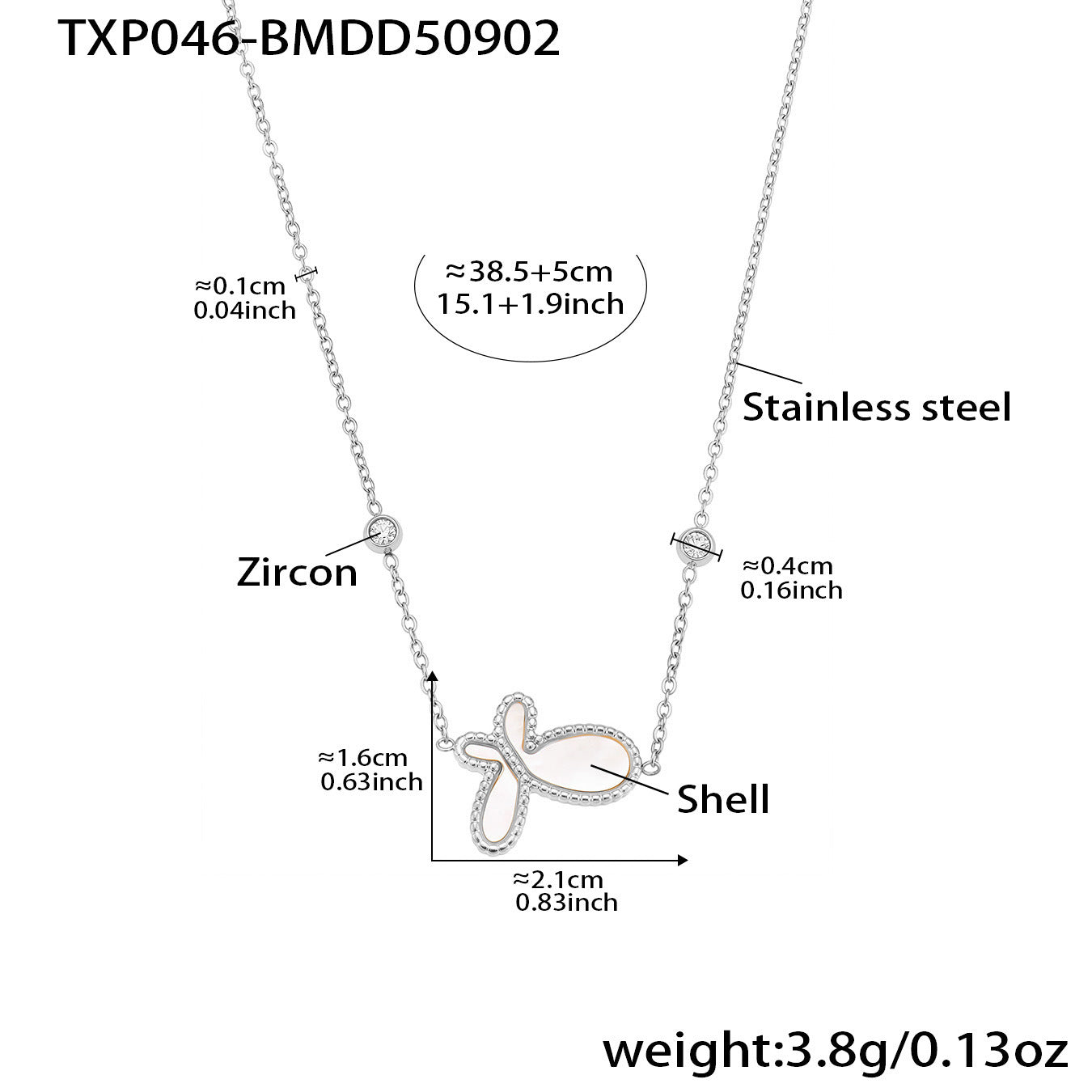 316L Stainless Steel PVD Plated Butterfly Mother-of-Pearl Clavicle Necklace - Image 5