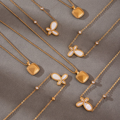 316L Stainless Steel PVD Plated Butterfly Mother-of-Pearl Clavicle Necklace - Image 9