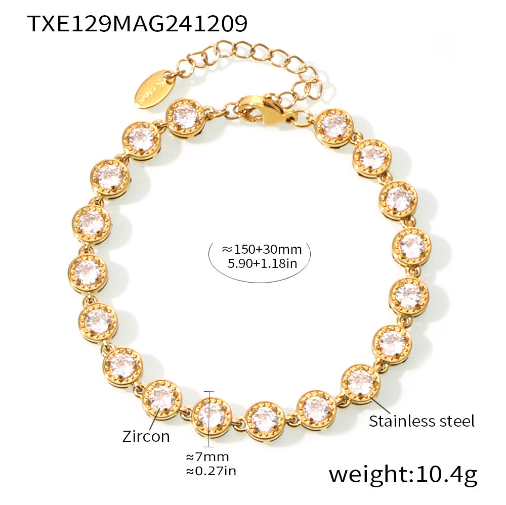 316L stainless steel PVD Plated Rainbow 3A Zircon Paved Bracelet & Necklace Collection color option display for wholesale necklace buyers