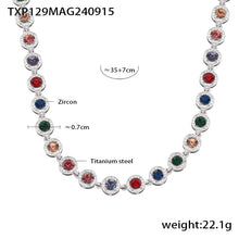316L stainless steel PVD Plated Rainbow 3A Zircon Paved Bracelet & Necklace Collection boutique merchandising view for wholesale necklace buyers
