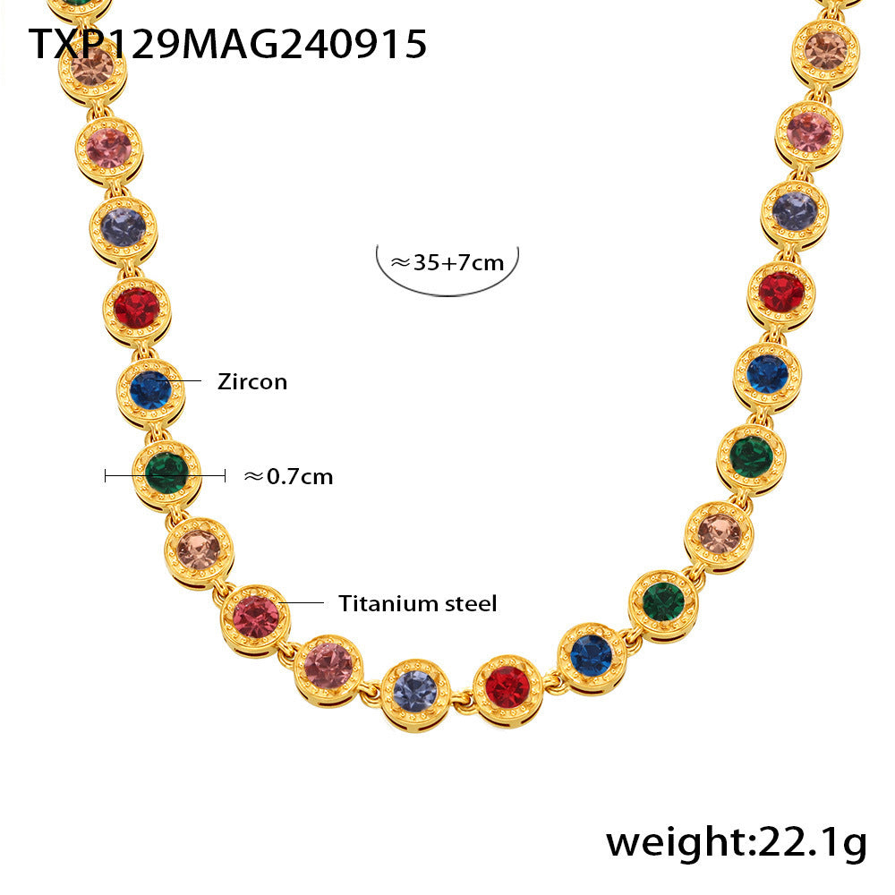 316L stainless steel PVD Plated Rainbow 3A Zircon Paved Bracelet & Necklace Collection main product view for wholesale necklace buyers