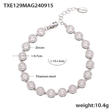 316L stainless steel PVD Plated Rainbow 3A Zircon Paved Bracelet & Necklace Collection modeled styling view for wholesale necklace buyers