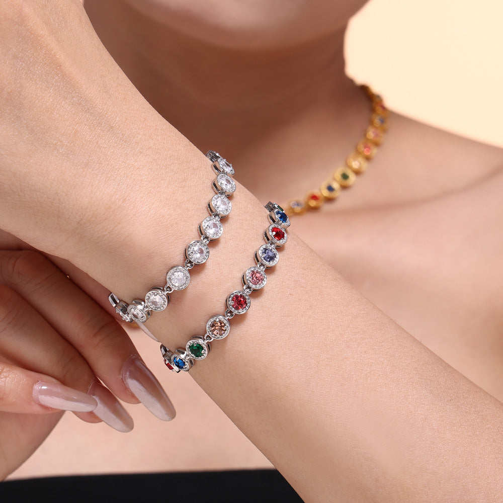 316L Stainless Steel PVD Plated Rainbow 3A Zircon Paved Bracelet & Necklace Collection - Image 7